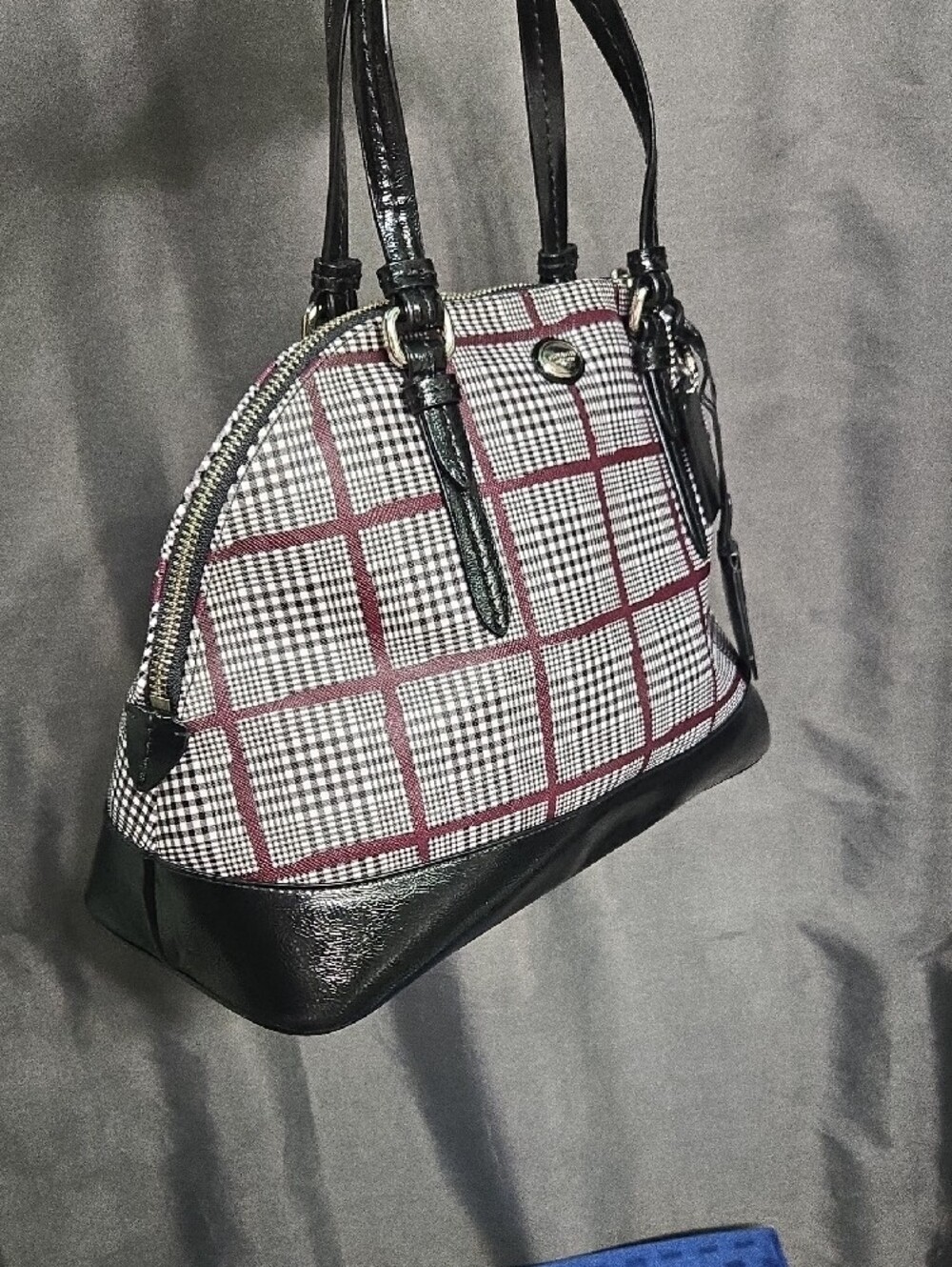 Coach Black and Burgundy Plaid Dome Satchel with Silver Hardware - Picture 13 of 13